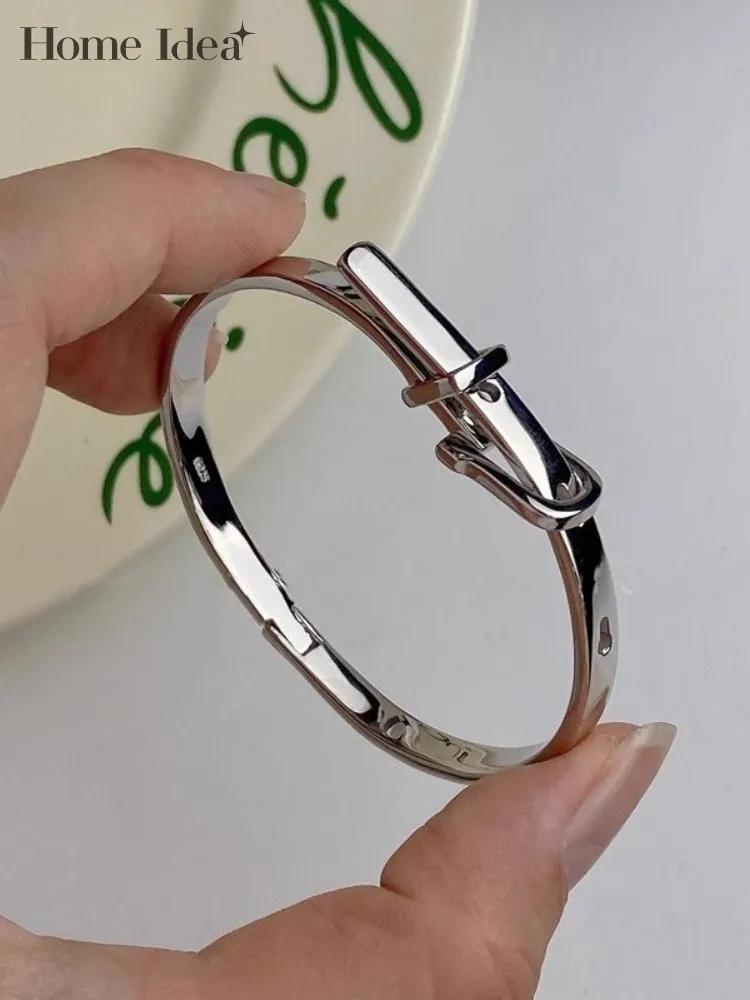 

Women Fine Jewelry Gift Fashion 925 Sterling Silver Bracelet Buckle Personality Handmade Fashion Bracelets Ladies Accessories