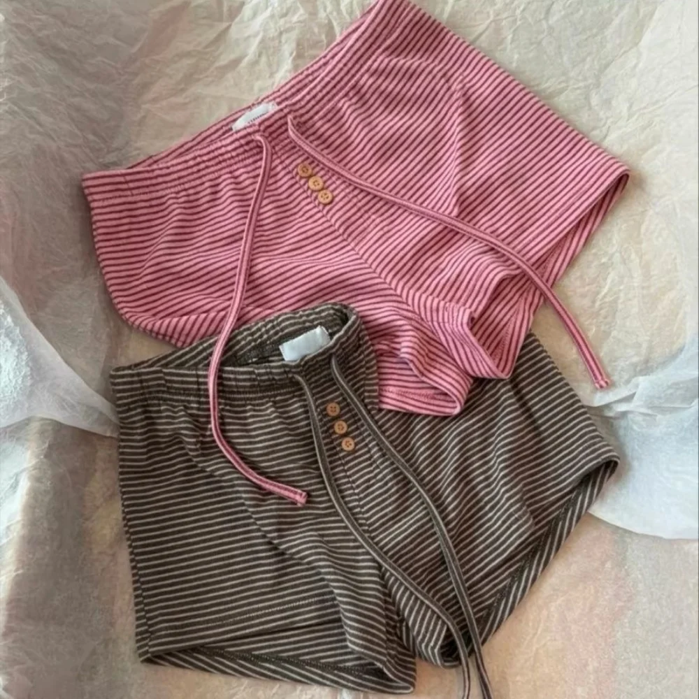 Y2K Women Striped Drawstring Hot Pants Summer Wide Leg Loose Shorts Casual Streetwear Loungewear Sleep Shorts For Outdoor Wear