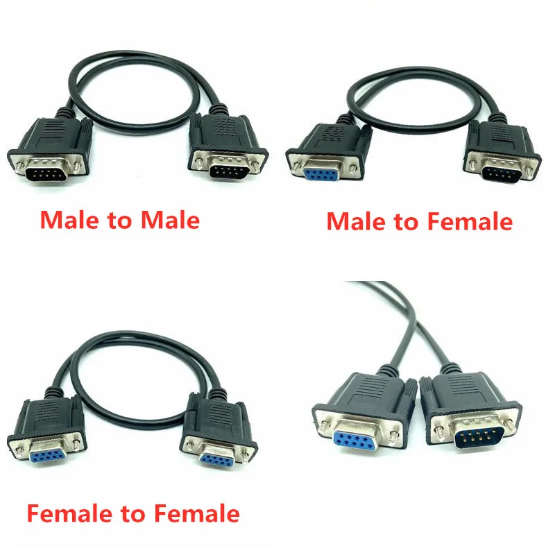 Kabel RS232 do RS-232 DB9F do DB9F męski do żeńskiego / męskiego złącza DB9 Kabel do modemu szeregowego Null