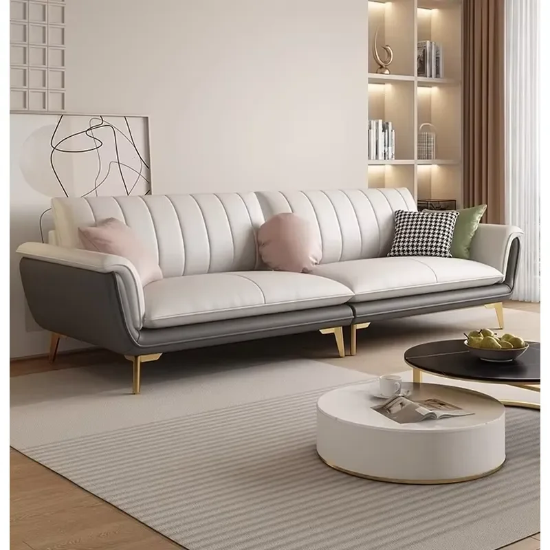 Tech Light Internet-Famous Style Straight Row Sectional Sofa Set Iron Leg Frame Eco-Friendly Faux Leather Sofa Bed