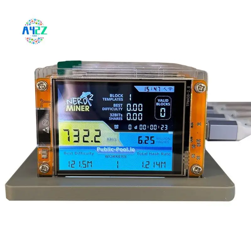 

A42Z-5X 735KH/S Nmminernerdminer+5 Slots Stand Upgraded Bitcoin Crypto Solo Lottery Miner 2.8 Inch Smart Display Miner