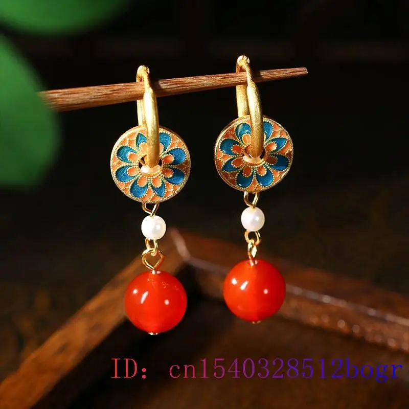 Pendientes de cuentas de Jade Real rojo para mujer, joyería Natural chapada en oro de 18K, accesorios de moda, regalos de piedras preciosas, flor de diseñador tallada