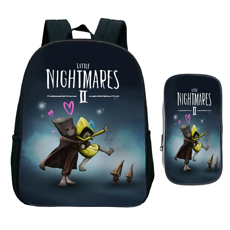 Mini mochila Little Nightmares 2 para crianças, meninos e meninas, bolsa de ombro do jardim de infância, mochila para crianças, kawaii Cartoon Knaps, 2 peças