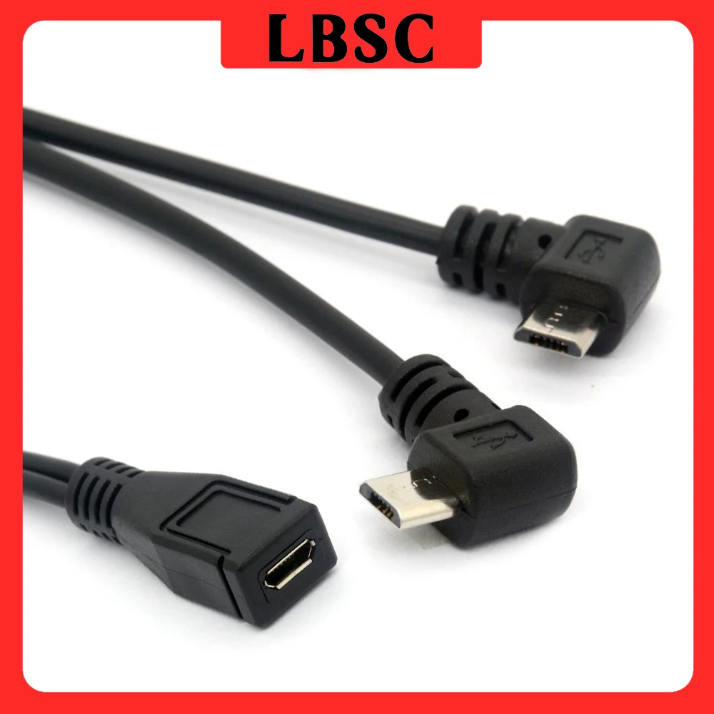 90 องศา Micro USB, micro USB 1 ถึง 2 Y Splitter Cable Right Angle 2 ชายหญิง Converter สายชาร์จความเร็วสูงสาย