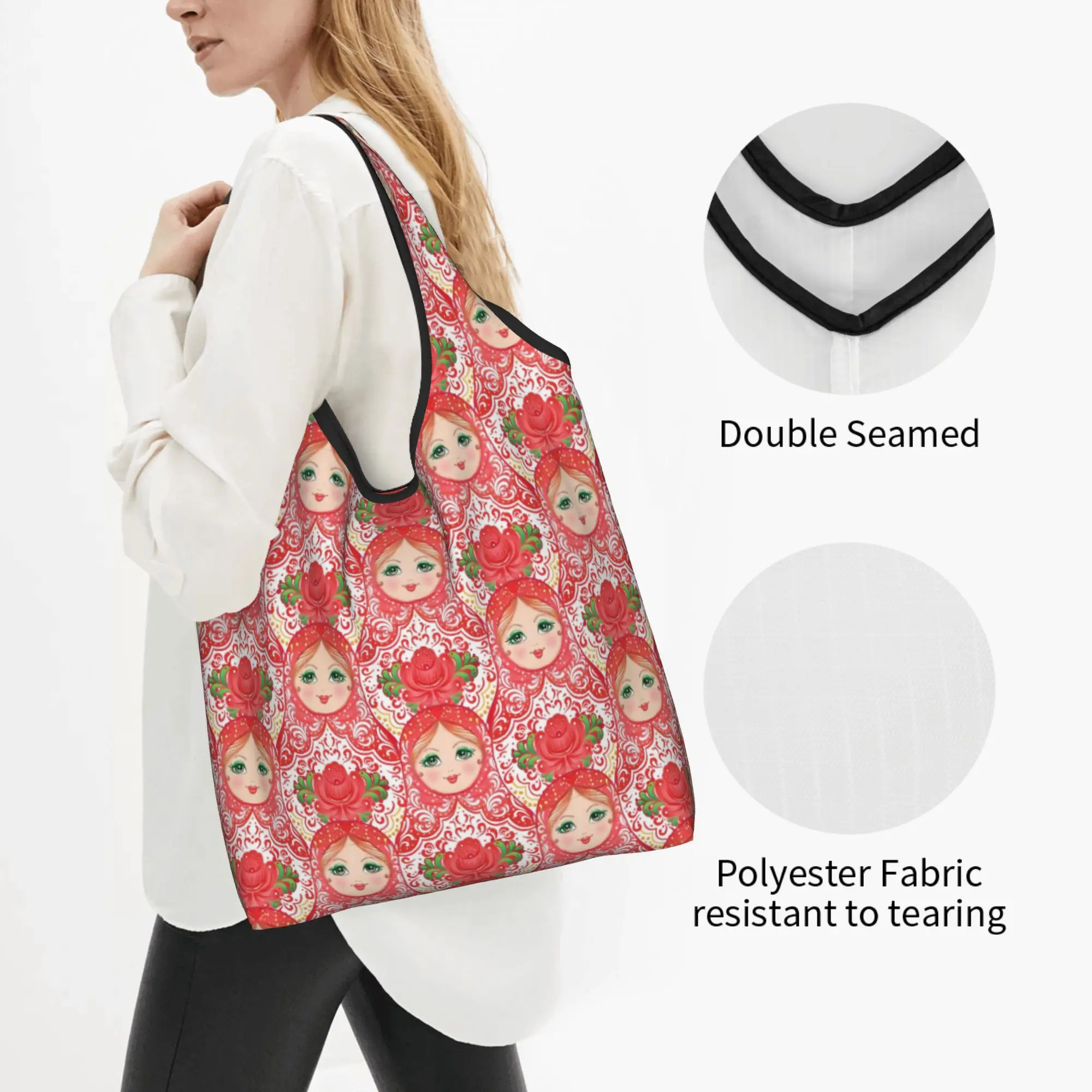 Matryoshka Doll Russia Russian Folk Art  Groceries Tote Shopping Bags Women Kawaii  Shoulder Shopper Bags Big Capacity Handbags
