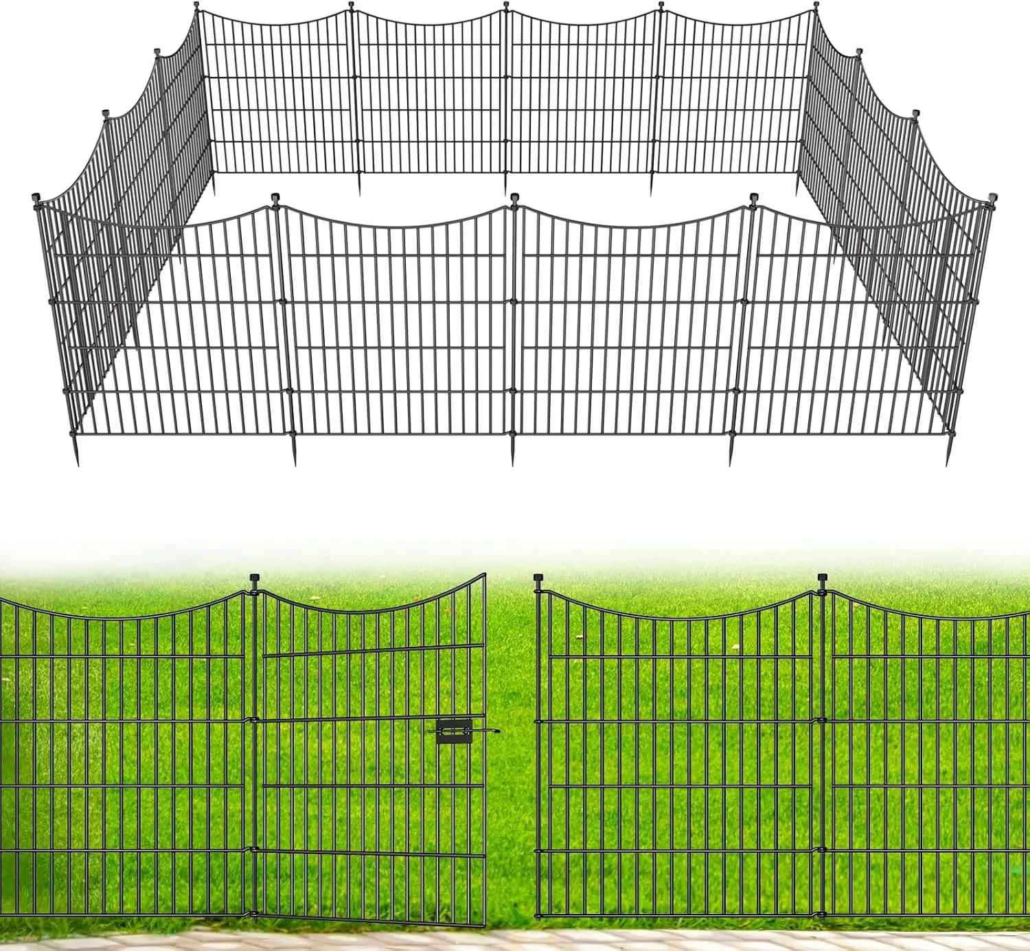 Decorative Garden Fence Outdoor Yard No Dig Dog Fence Gate Panels Metal Wire Animal Barrier Rustproof Temporary Edging Stakes