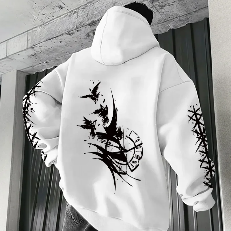 2025, neue Männer Hoodie Sweatshirt Rabe Alte Uhren Drucken Mode Top Für Herbst Winter Casual Sport Tragen Hause Outdoor Pullover