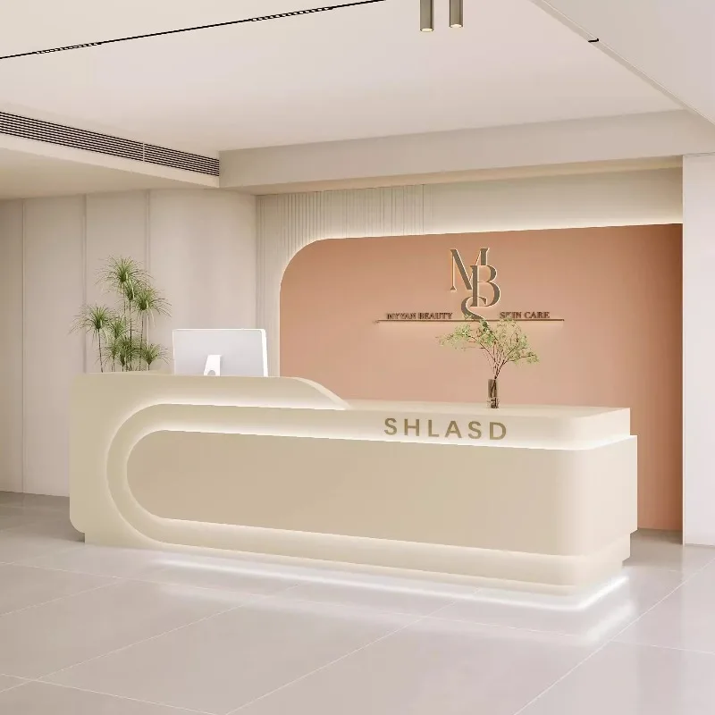 Nordic Cream Style Beauty Salon Bar Counter Modern Minimalist Company Arc Cashier Desk Office Furniture Balcao Recepção FYRD