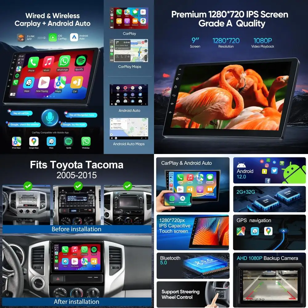 

Обновление автомобильного стереорадио для Toyota Tacoma 2005-2015 с беспроводным Carplay/Android Auto/9-дюймовым сенсорным экраном/Android12/FM R