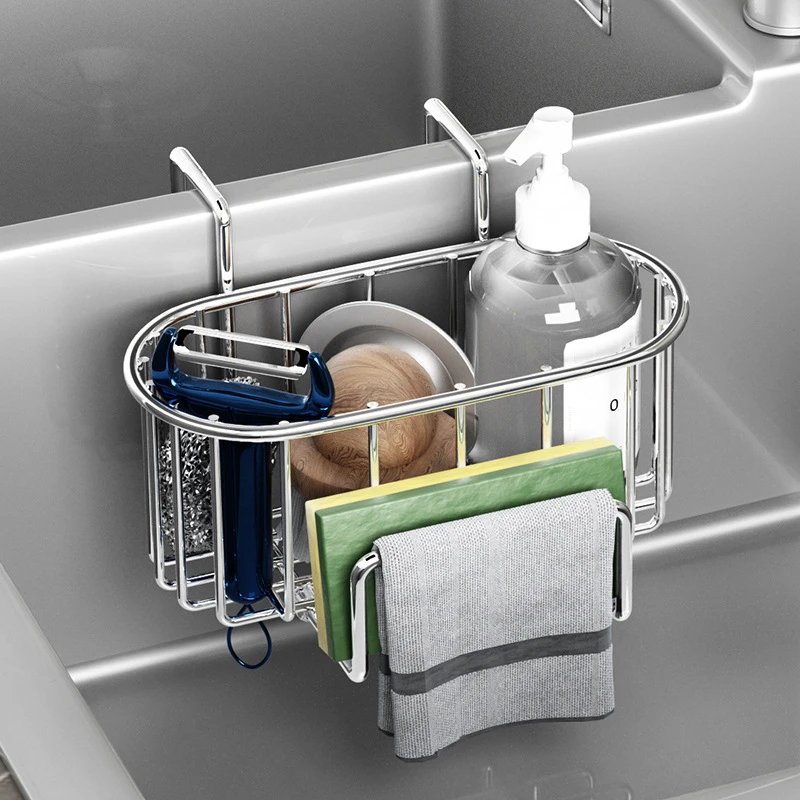 

Stainless Steel Sink Hangable Drain Rack Kitchen Washing Cloth Pot Brush Storage Shelf Sponge Holder Organizer Drainer Basket