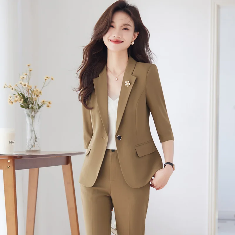 

Brown Suit Women's Summer2024New Business Suit Temperament Goddess Style Hotel Manager Formal Suit Work Clothes