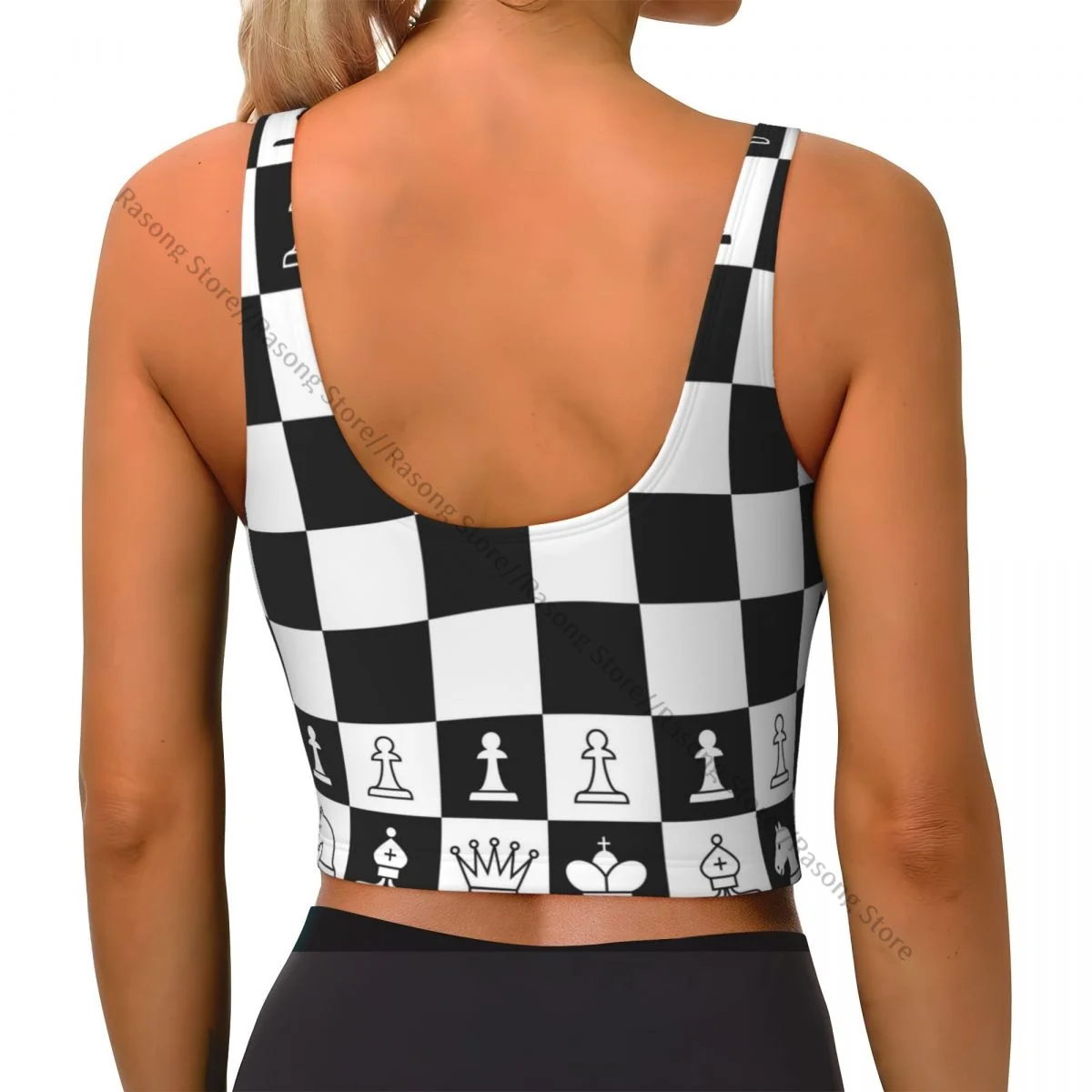 Sports Bra Women Running Yoga Clothes Vest Black And White Chess Board Gathering Fitness Vest