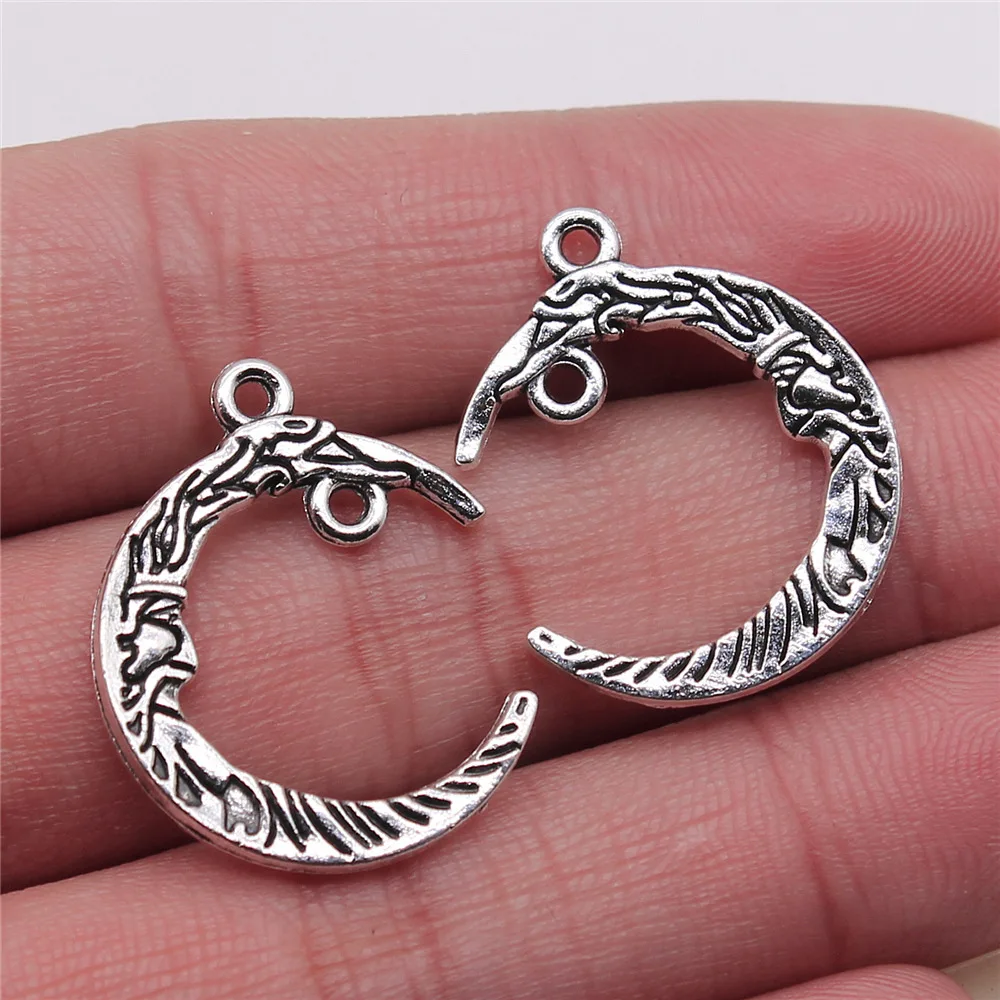 10pcs Moon Charms For Jewelry Making Antique Bronze Silver Color Pendants Making DIY Handmade Tibetan Finding Jewelry