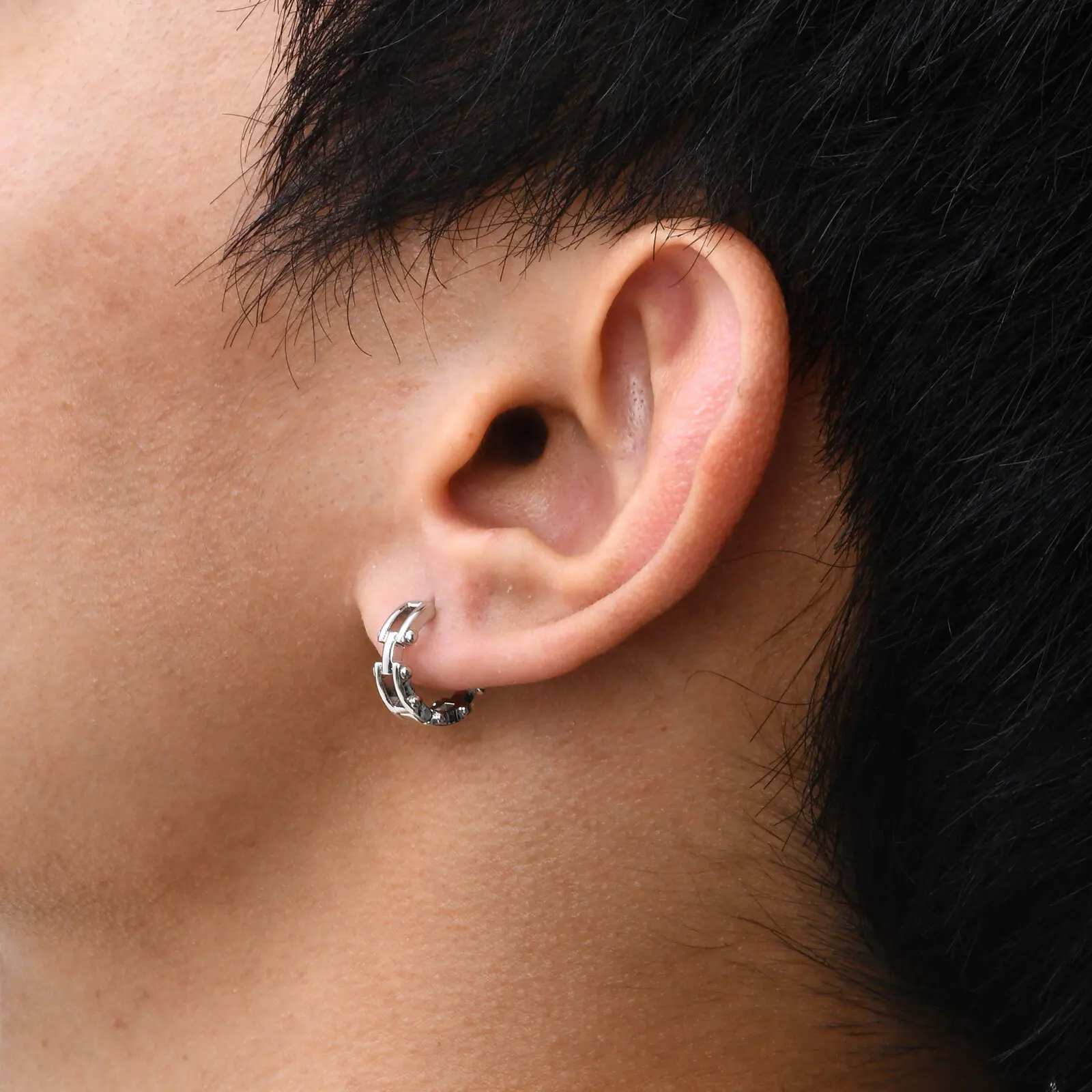 Vnox Punk Rock Nail Chain Hoop Earrings, Men Boys Silver Color Metal Hoops Earrings, Male Piercing Ear Jewelry Gift image 2