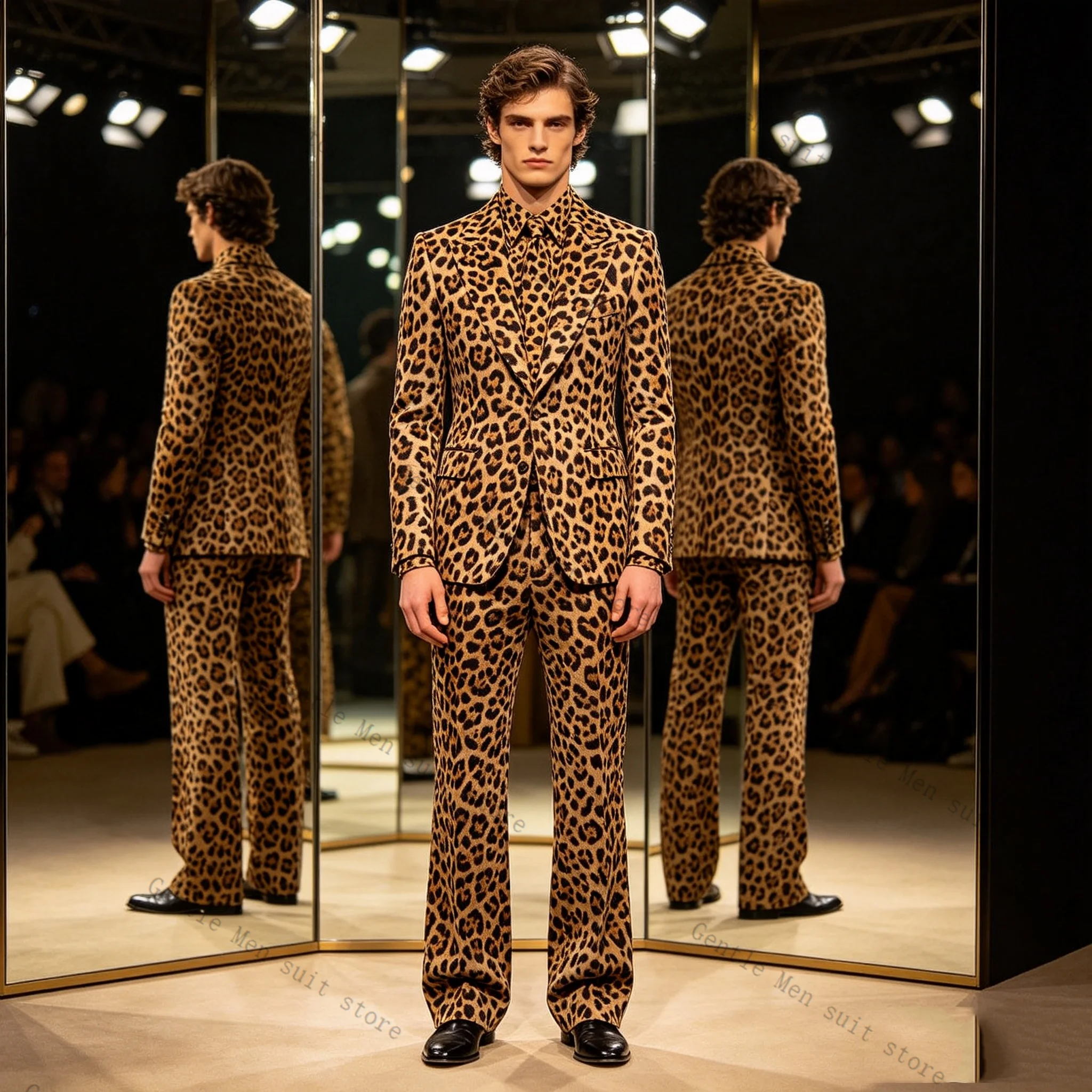 Brown Leopard Print Men Suit S - đánh giá và giá Men Formal Wear Brown