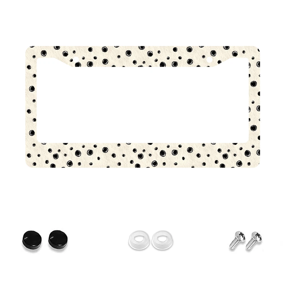 

1pc Beige with Black Polka Dots 2-Hole License Plate Frame, Aluminum Material, 6x12 Inches, Includes Screw Kit, Retro Novelty C