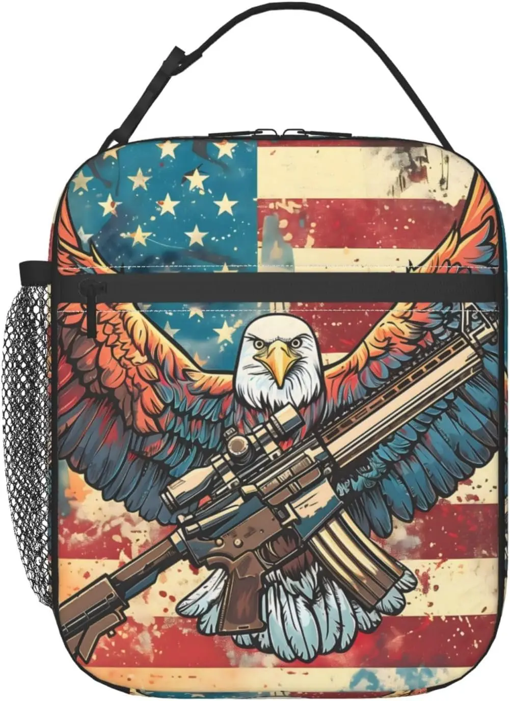 Eagle Lunch Box,Insulated Lunchbox,Animal and American Flag Army Theme Bags,Reusable Cooler Lunchbag