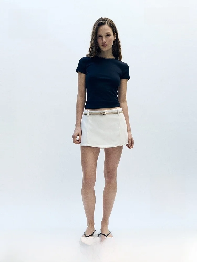 

H&M Women's Fashionable Denim Skirt Pants Spring 2026 Commute Style Straight Leg Cotton Natural Waist Short Length