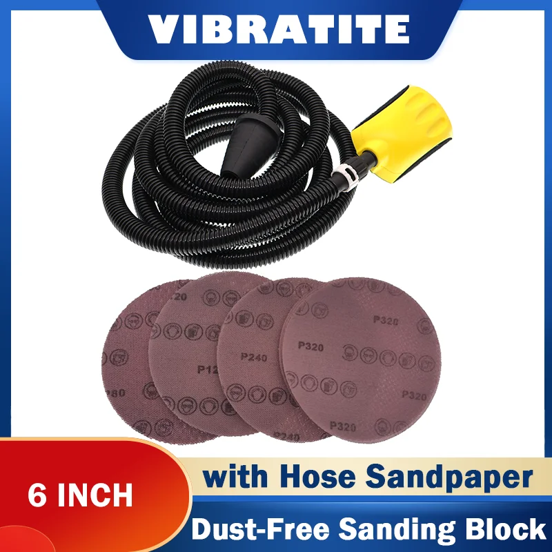 

6 Inch 150MM Sanding Block Kit Dust-Free 32 Holes Sponge Sander with Hose Mouse Finger Shape Hand Sanding Block for Sanding