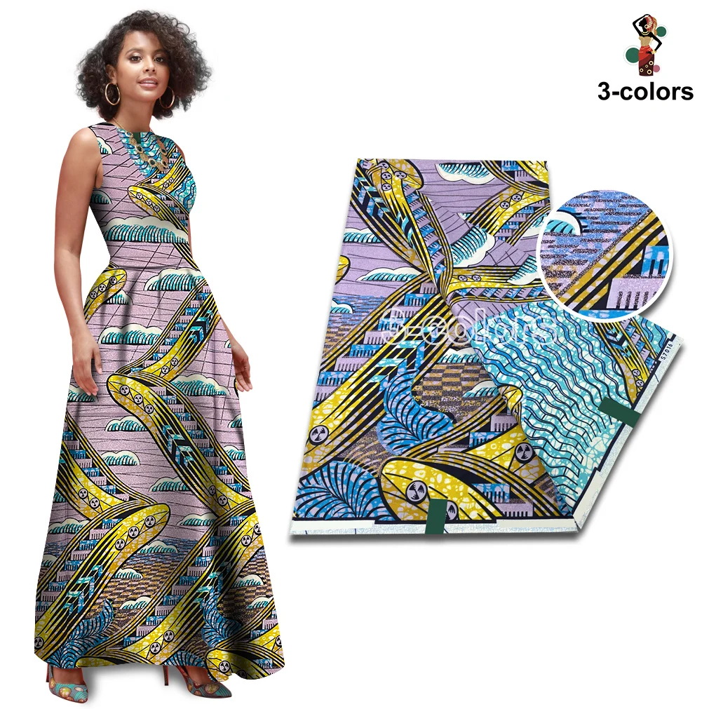 2026 Grand Super African Glitter Glam Wax Fabric Good Quality Ankara Fabric 100% Cotton Soft African Wax Golden Fabric