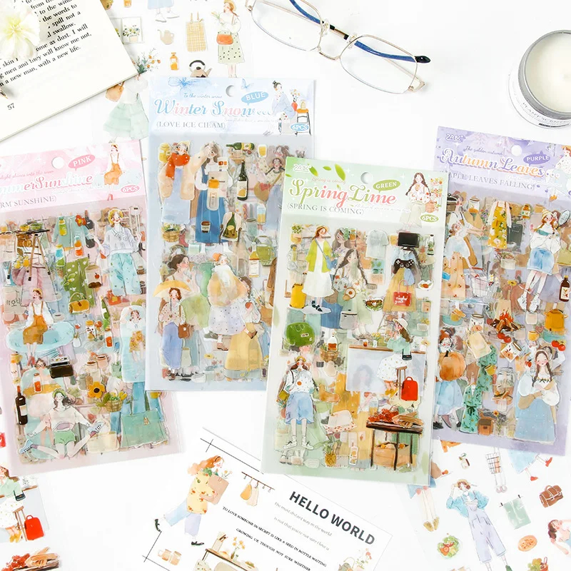 6pcs/1lot Kawaii Scrapbook Stickers Live up to time Junk Journal Gold Planner Stationery Sticker Planner Decorative