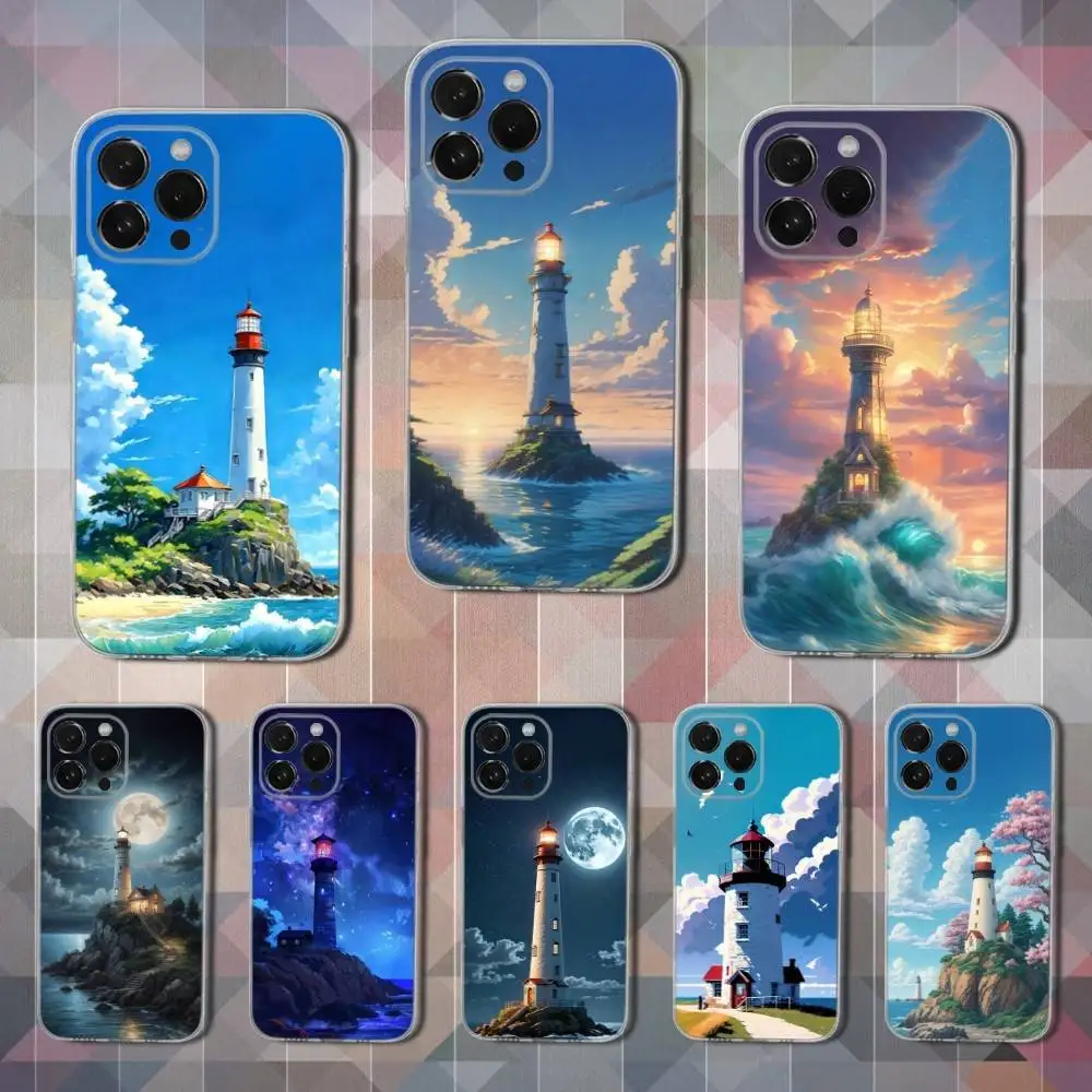 

Beauty Cartoon Lighthouse Phone Case For iPhone 16,15,14,13,12,11 Pro,Max,Plus,X,XS,XR,SE,Mini Transparent Soft Cover