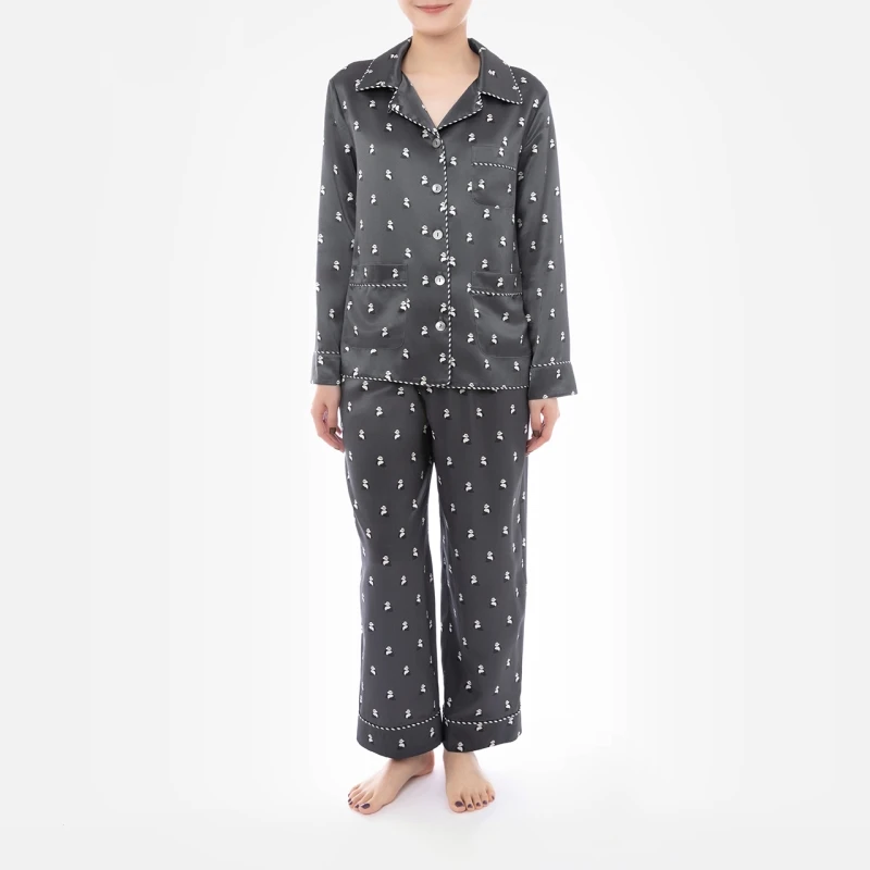 100% Mulberry Silk Pyjamas Women Sleepwear Panda Printed 22MM Silk Pajama Set Couple Soft Men's Clothing Pajama Cute Sleepwear