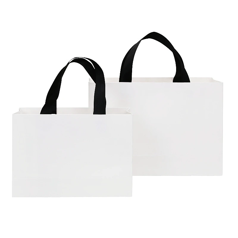 White Gift Paper Bags Gift Packaging with Black Handles Thicked Bulk Wedding Party Favor Bags Shopping Package Small Business