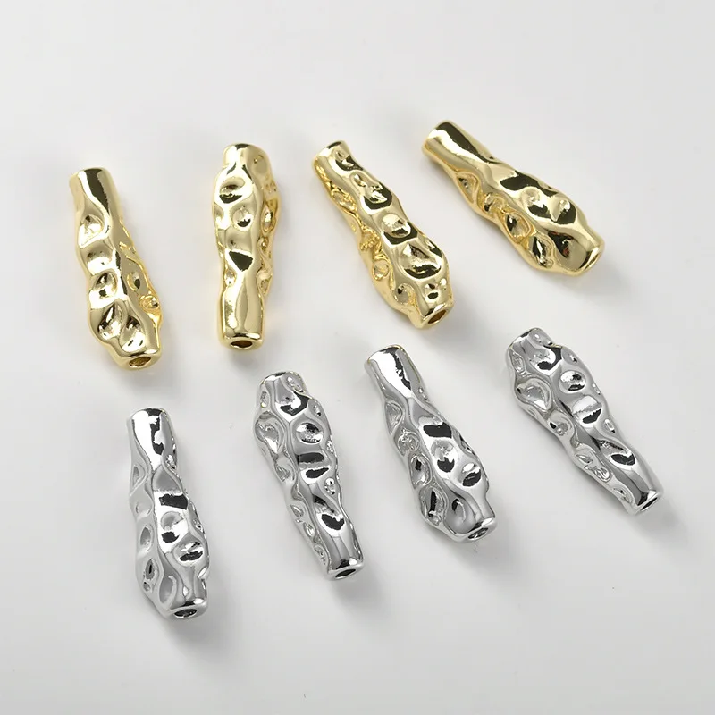 Copper-plated 14k Gold Color Long Concave Dark Pattern Bead DIY Beaded Handmade Bracelet Necklace Accessories Material Wholesale
