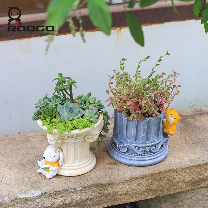 

Roogo 1pc Antique Resin Figurine Succulent Pot Creative Gardening Home Flower Device Office Desktop Green Plant Small Vase