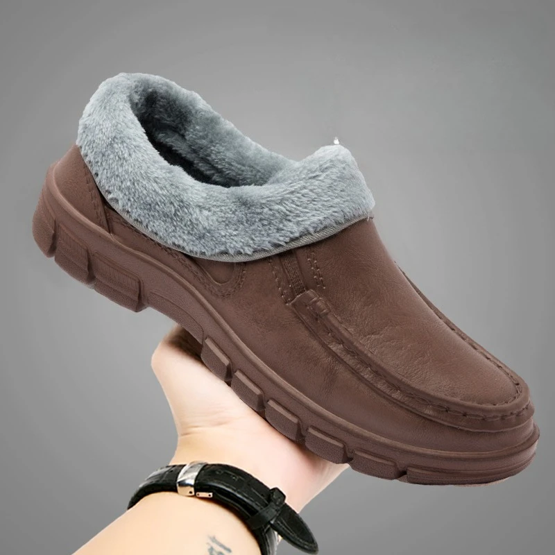 أحذية رجالية شتوية بدون كعب مقاومة للماء ومضادة للانزلاق، أحذية كاجوال جلدية مريحة، أحذية كاجوال عصرية باللون البني #1