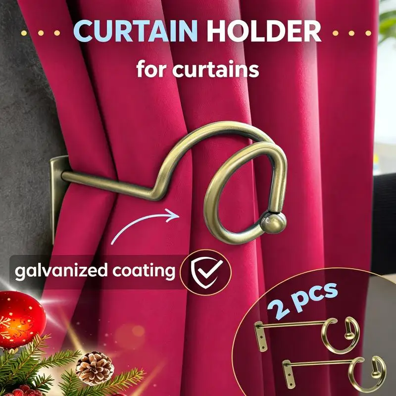 Antique Copper Heavy Duty Curtain Fasteners 2Pcs Metal Fixing Hook Clips for Bathroom Kitchen Window Drapery Hanging