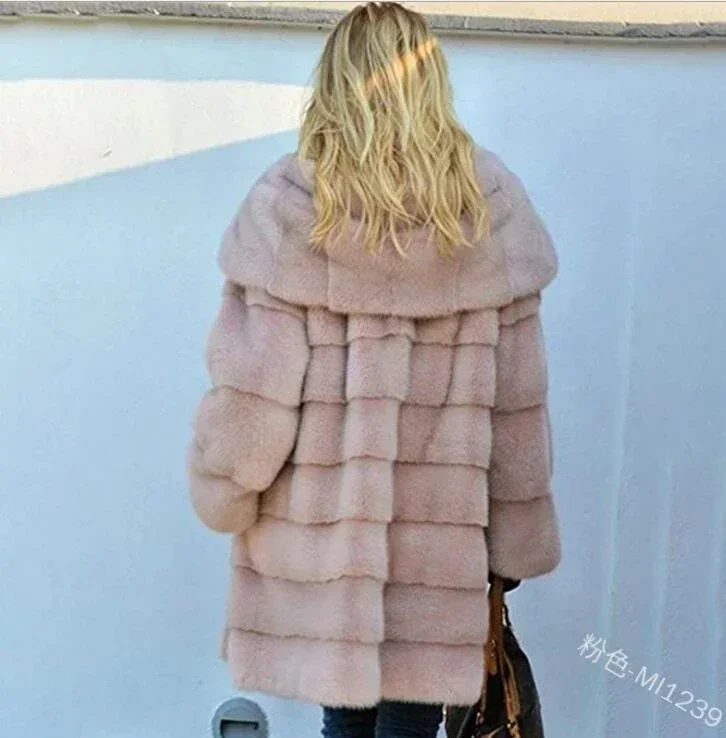 Winter Women Faux Sheepskin Fur Coat Luxury Long Fur Coat Loose Hooded OverCoat Thick Warm Female Plush Coats Fluffy Jacket