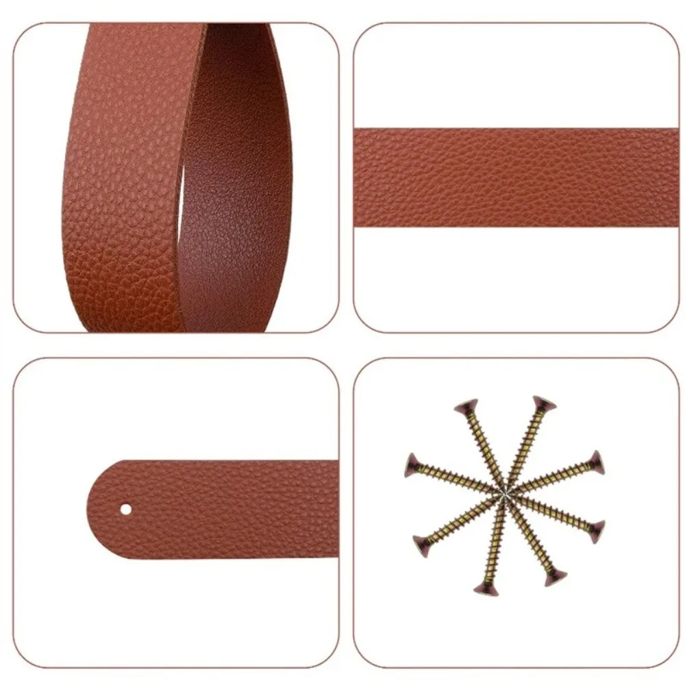 4PCS PU Leather Curtain Rod Holders Lychee Stria Texture Dark Brown Color Wall Mounted Strap Hooks With Screws