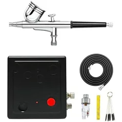 JOYSTAR Portable Dual Action Mini Air Compressor Airbrush Kit for Make up Painting Tattoo with Airbrush Cleaning Set Air Filter