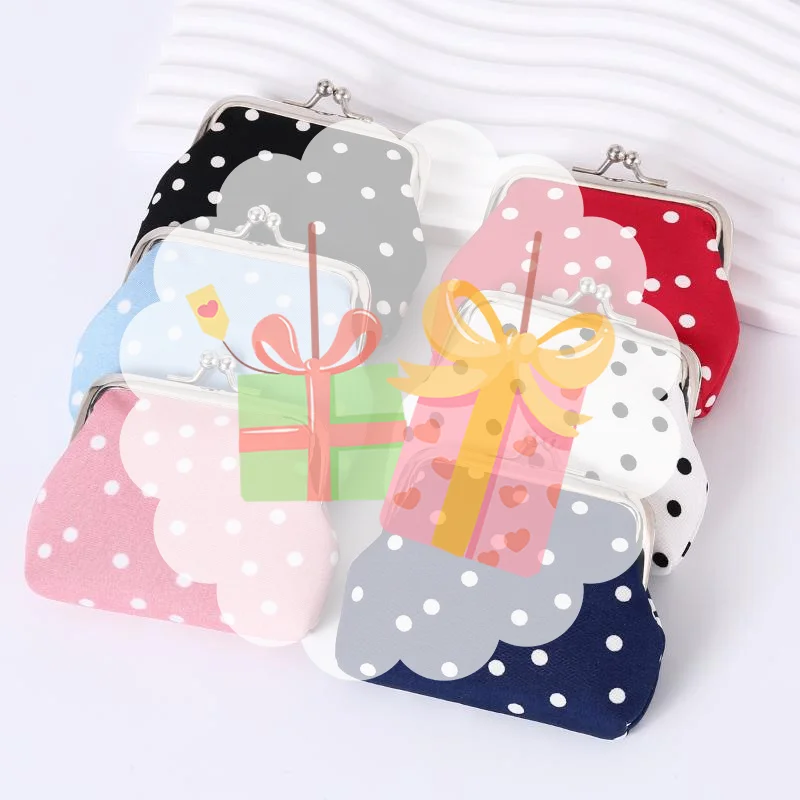 Kiss Lock Closure Polka Dot Coin Purse Compact Shape Travel Cosmetic Bag Lightweight Multifunctional Clutch Coin Purse