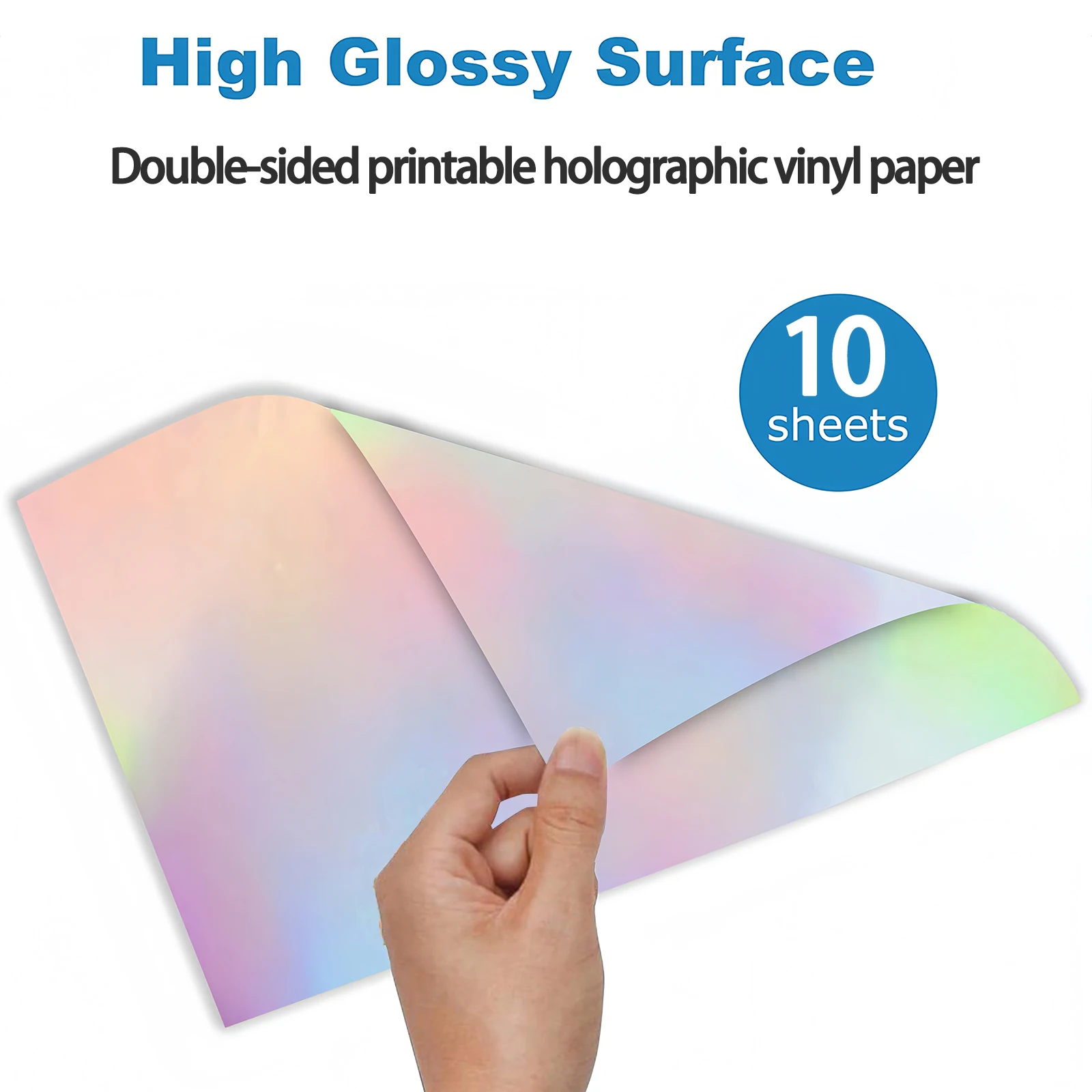 A4 Size 10 Sheets Rainbow Holographic Printable Vinyl Double Sided Paper for Inkjet Printer,Waterproof 8.3 X 11.7 Inch view 3