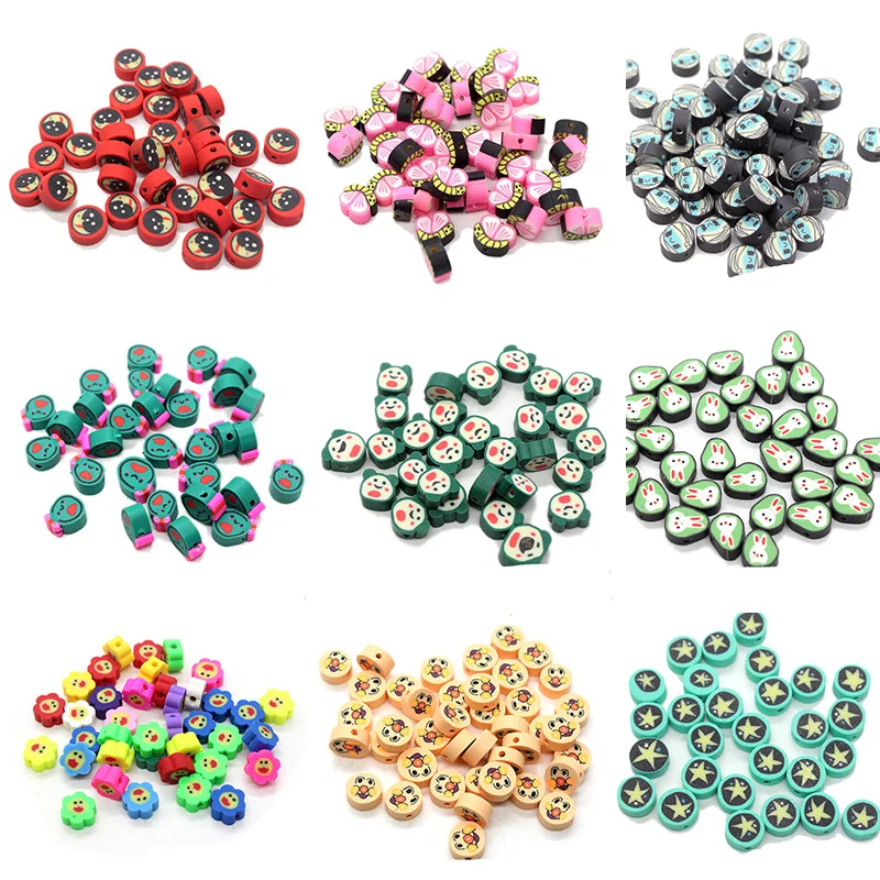 

50pcs Heart Outer Space Carrot Rabbit Polymer Clay Spacer Beads For Jewelry Making DIY Bracelet Keychain Accessories