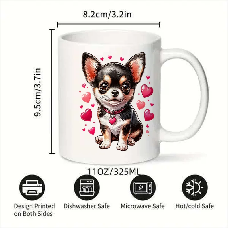 Cute Chihuahua Puppy Heart Pattern Ceramic Coffee Mug 11oz 350ml Personalized Custom Mug Colorful Print Mug Microwave Safe Cute