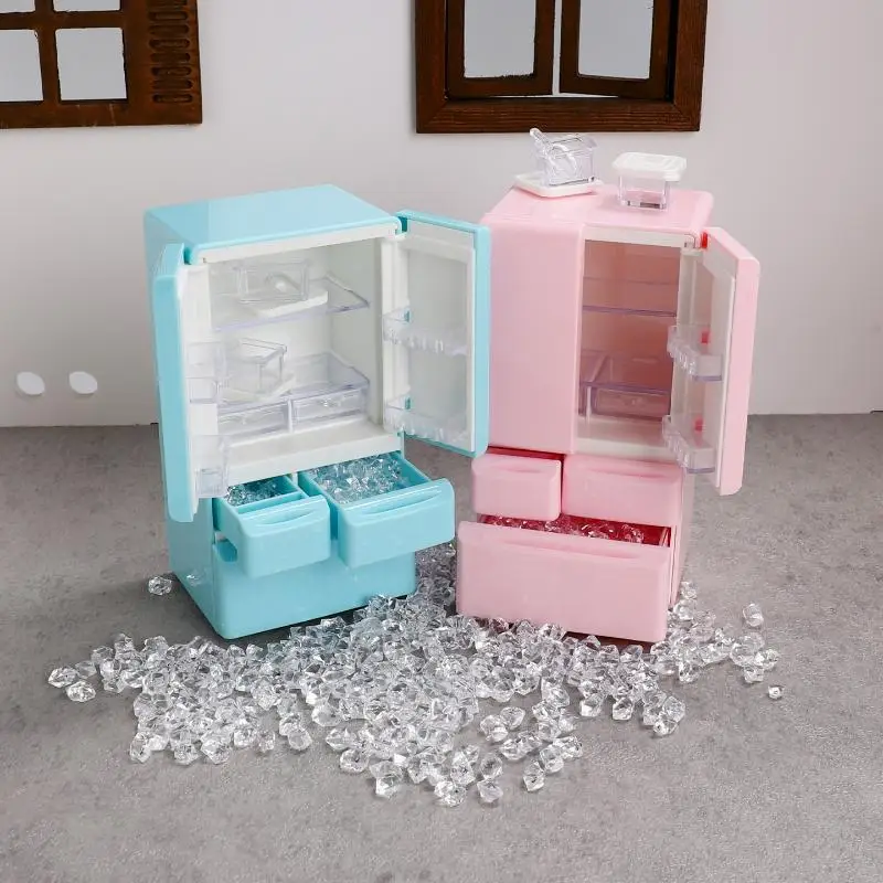 Juego de comida en miniatura, escena de cocina, muebles de bolsillo, modelo 1:12, casa de juegos, juguetes, casa de muñecas, Mini refrigerador de dibujos animados, 1 Juego