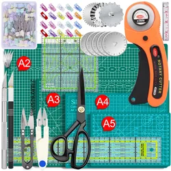 Rotary Cutters Set with Cutting Mat Patchwork Ruler Carving Knife Kit for Fabric Paper A3 Double-Sided Cutting Mat