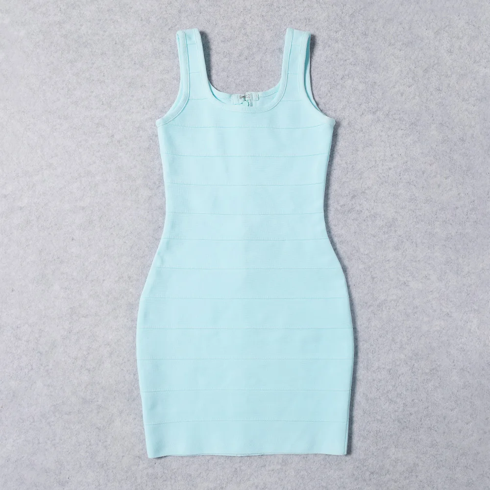 HQBORY femmes Mini robe courte à bandes sexy sans manches col rond sexy bleu ciel Vintage qualité moulante robe de soirée robes