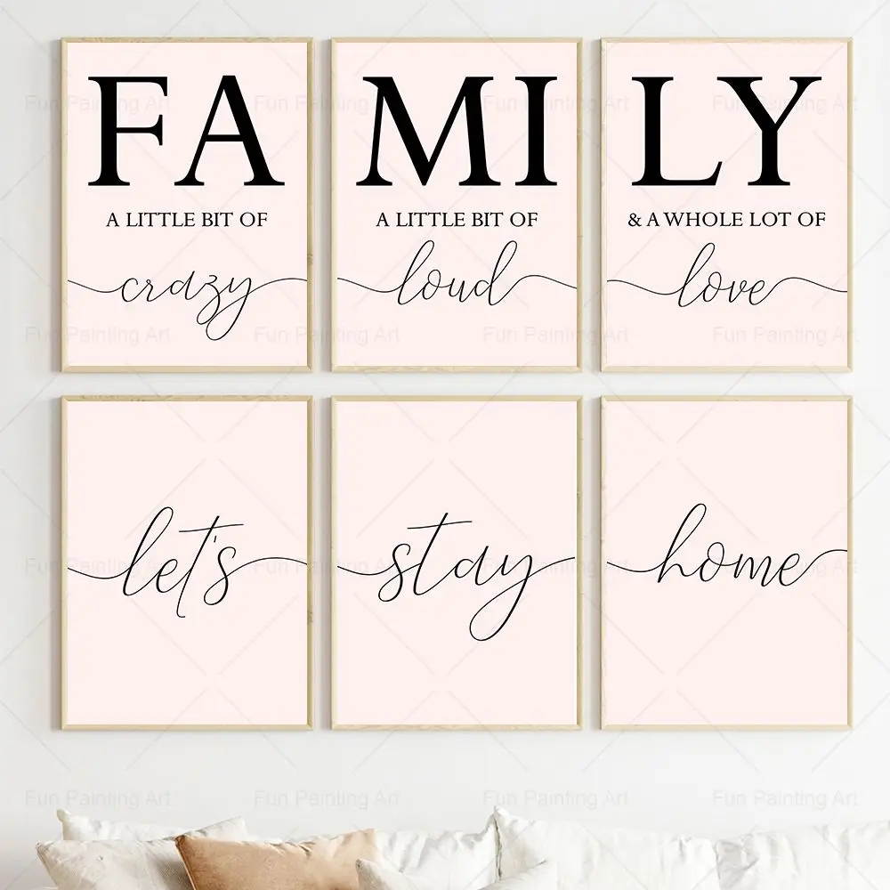 Family a Little Bit Of Crazy Quote Posters Let's Stay Home Prints Modern Handwriting Canvas Painting Living Room Home Wall Decor