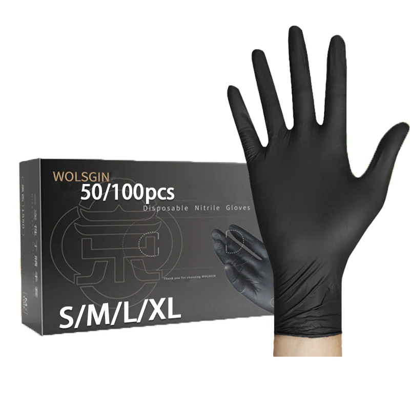 50/100 Uds guantes desechables de nitrilo negro, cocina, tatuaje, guantes para teñir el cabello, procesamiento de alimentos, herramientas pequeñas para el hogar