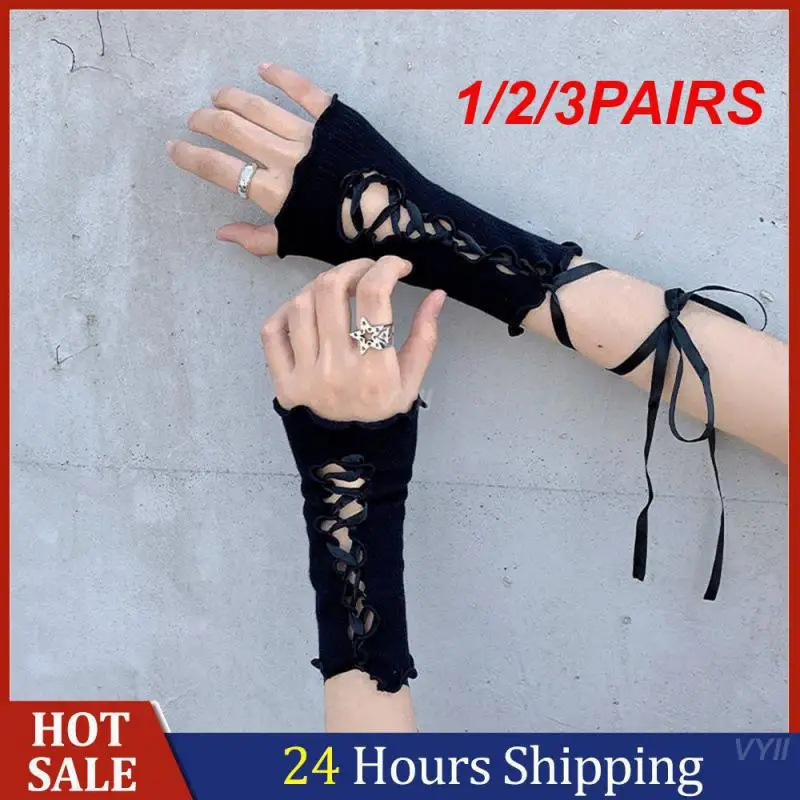 1/2/3PAIRS Finger-less Gloves Japanese Gothic Style Fashionable Fashion Arm Sleeve Bracer Animation Fashion There Must Be