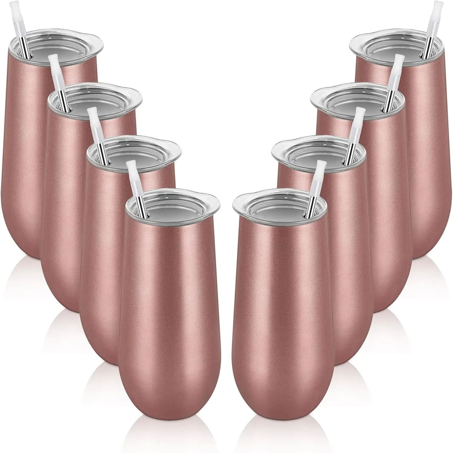 

8-Pack Rose Gold Insulated Champagne Tumblers, 12oz Stainless Steel Stemless Glasses with Lids for Parties and Gifts