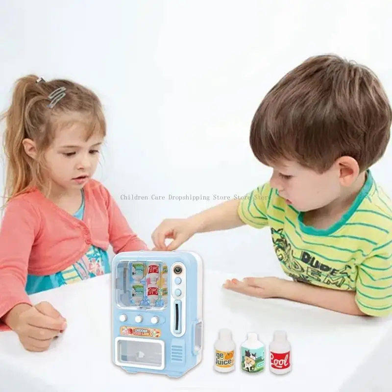 Childrens Pretend Play Vending Machine Set With 9 Drink Props And