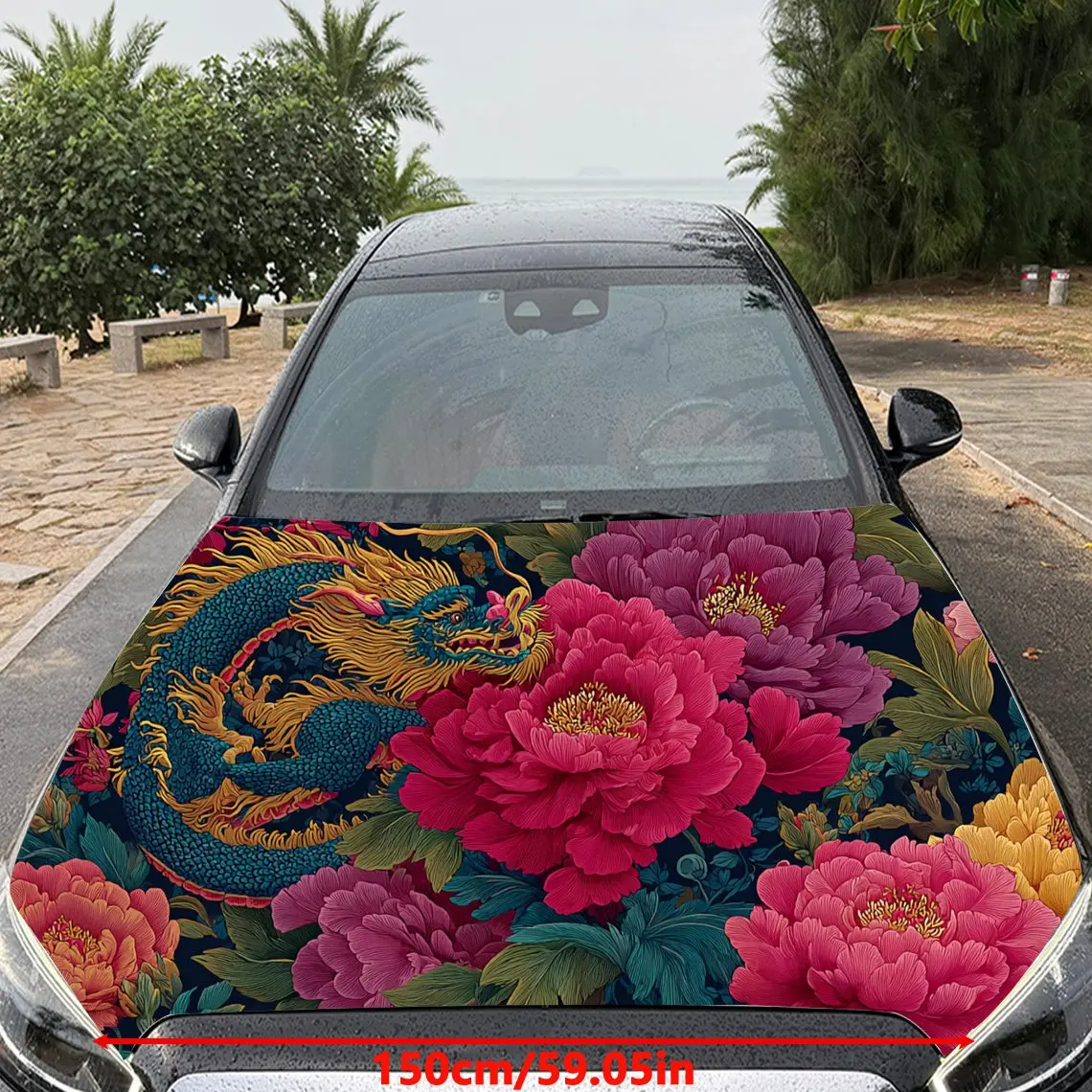 Car Decals A Floral Dragon Design Exhibiting Vivid Color Harmony And Opulent Blossoms In A Rich, Artistic Composition Car Hood S