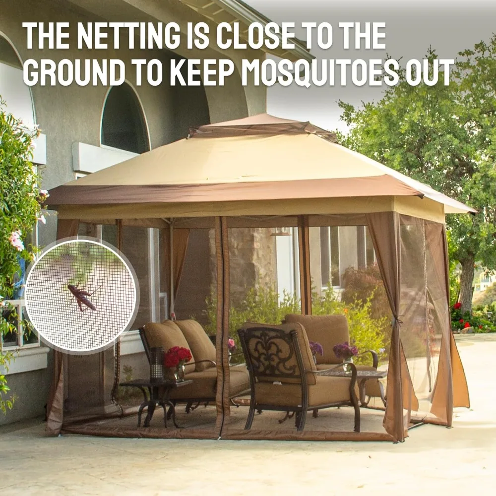 

13x13 Pop-up gazebo, Canopy tent, gazebo Clearance - Outdoor gazebo - Tent, STO-N-Go Cover bag with wheel (beige and coffee)