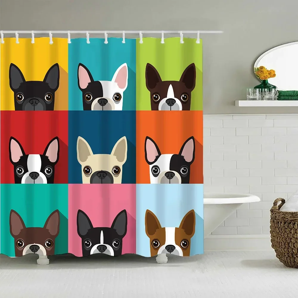 Cartoon Painted Cat Dog Shower Curtain Abstract Animal Bathroom Curtain Waterproof Polyester Fabric Shower Curtain With Hooks